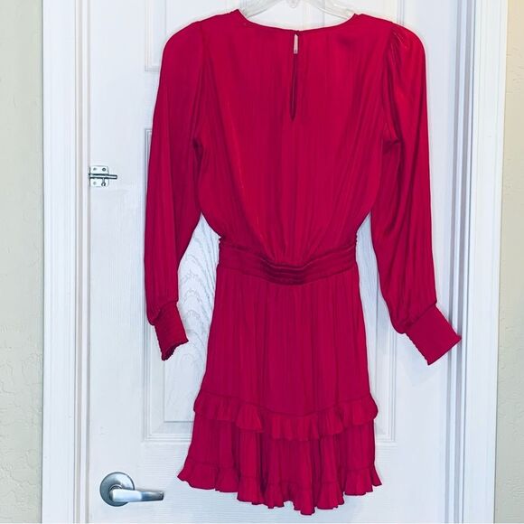 Evereve Hailey Mini Dress Size XS Long Sleeve Ruffle Satin - Picture 13 of 13